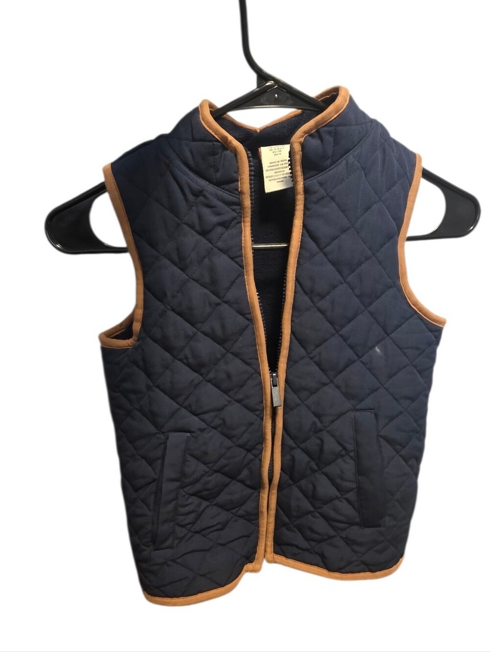 Aspen Quilted Navy Vest with Tan Trim